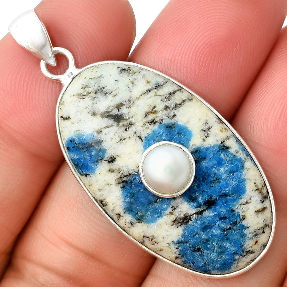 K2 Blue - Azurite In Quartz & Pearl Pendant P-1323 SDP137808