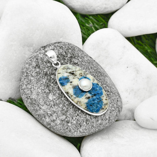 K2 Blue - Azurite In Quartz & Pearl Pendant P-1323 SDP137808