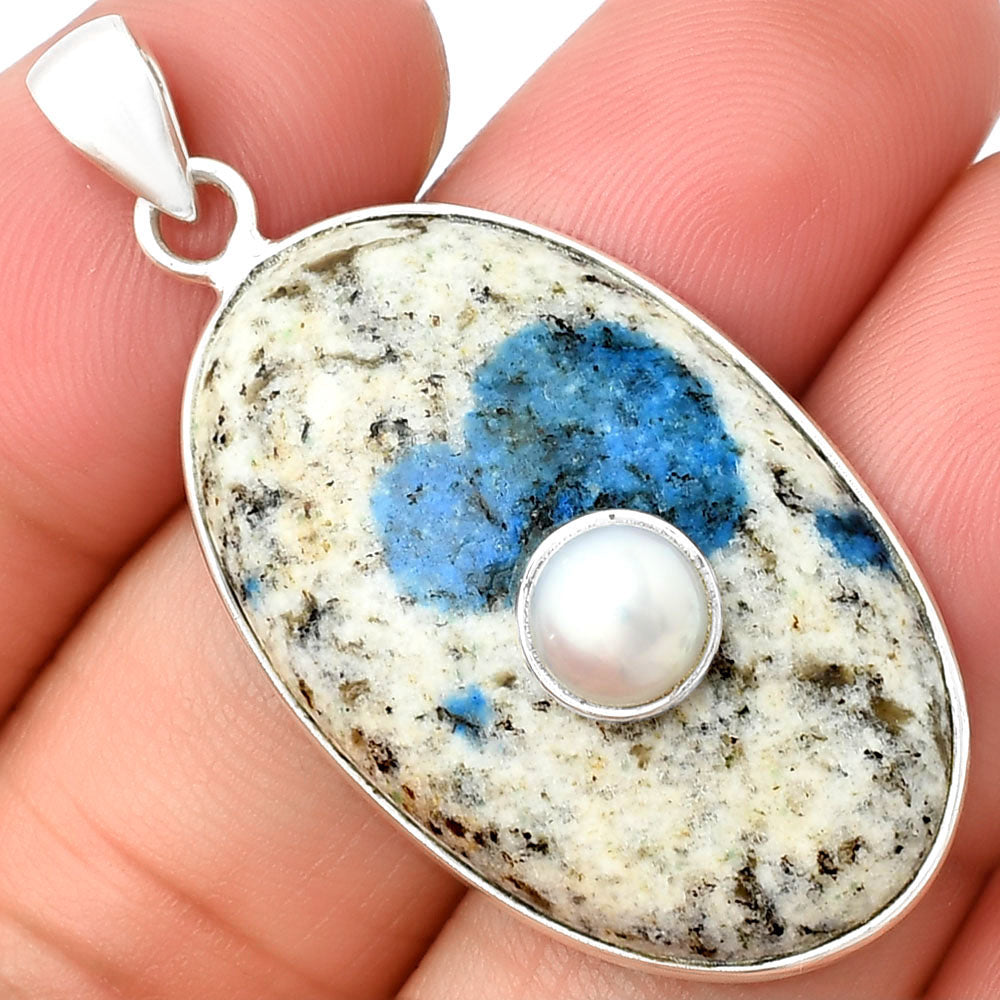 K2 Blue - Azurite In Quartz & Pearl Pendant P-1323 SDP137837