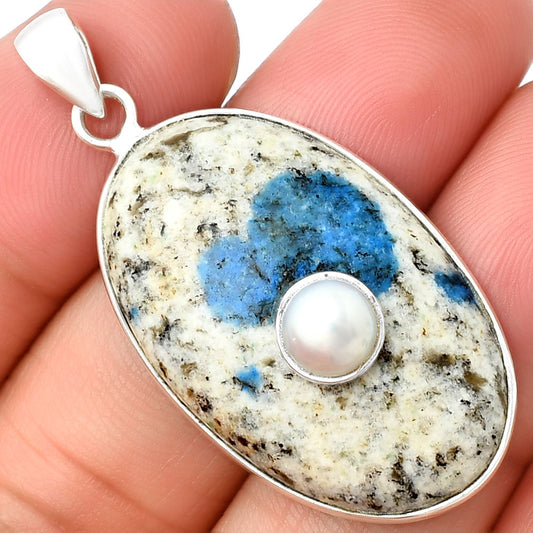 K2 Blue - Azurite In Quartz & Pearl Pendant P-1323 SDP137837