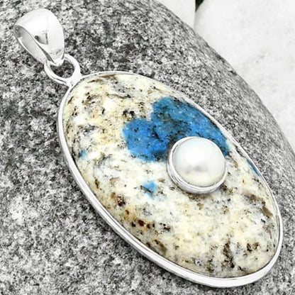 K2 Blue - Azurite In Quartz & Pearl Pendant P-1323 SDP137837