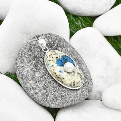 K2 Blue - Azurite In Quartz & Pearl Pendant P-1323 SDP137837