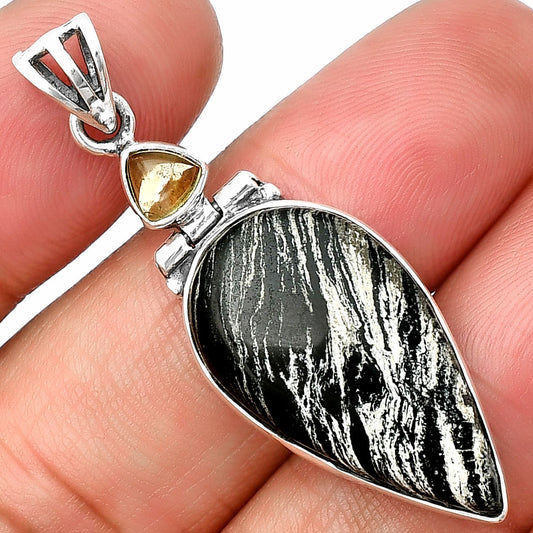 Silver Leaf Obsidian & Citrine Pendant P-1108 SDP138016