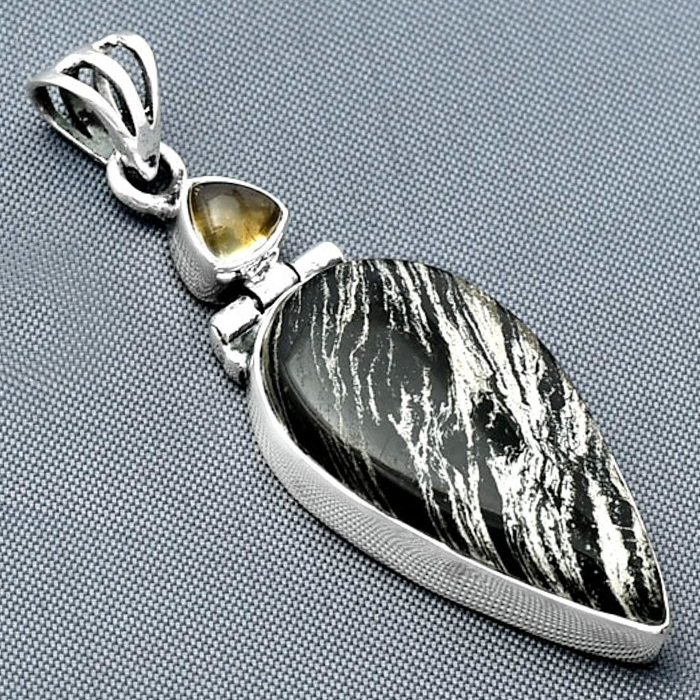 Silver Leaf Obsidian & Citrine Pendant P-1108 SDP138016