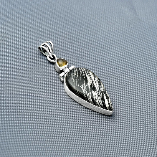 Silver Leaf Obsidian & Citrine Pendant P-1108 SDP138016