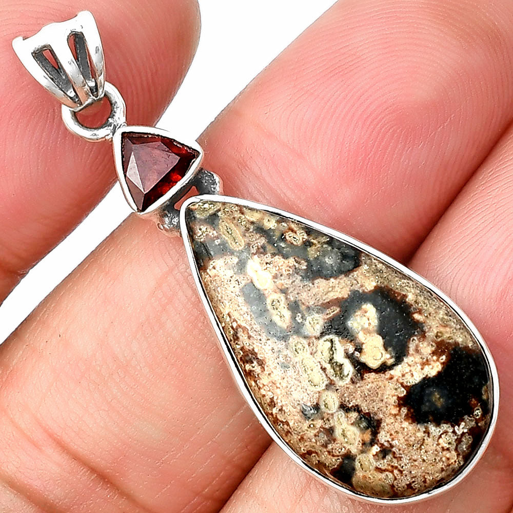 Natural Viper Skin Jasper & Garnet Pendant P-1077 SDP138170