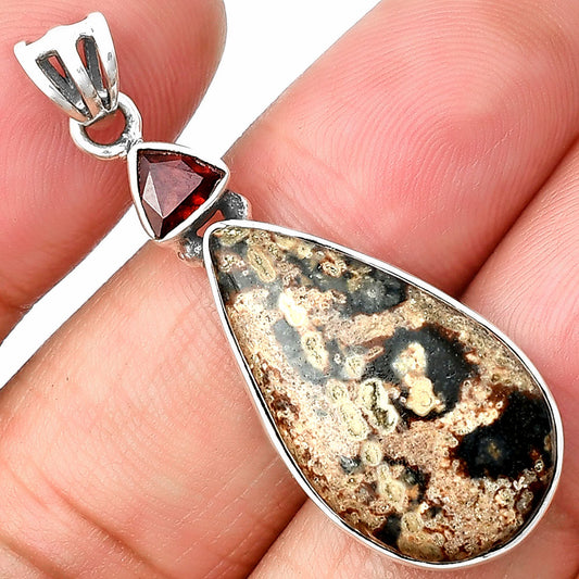 Natural Viper Skin Jasper & Garnet Pendant P-1077 SDP138170