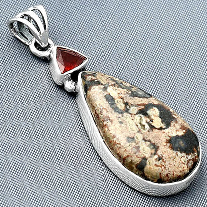 Natural Viper Skin Jasper & Garnet Pendant P-1077 SDP138170