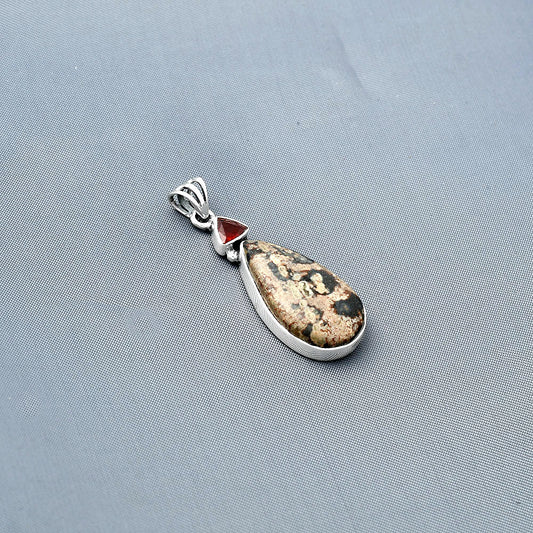 Natural Viper Skin Jasper & Garnet Pendant P-1077 SDP138170