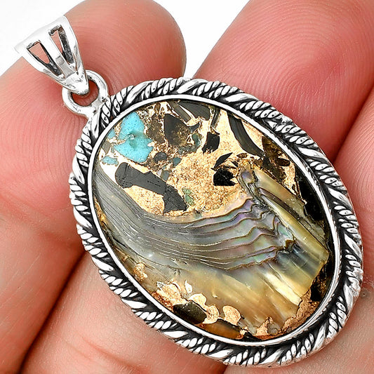 Natural Shell In Black Blue Turquoise Pendant P-1074 SDP138785
