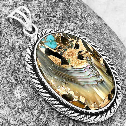 Natural Shell In Black Blue Turquoise Pendant P-1074 SDP138785