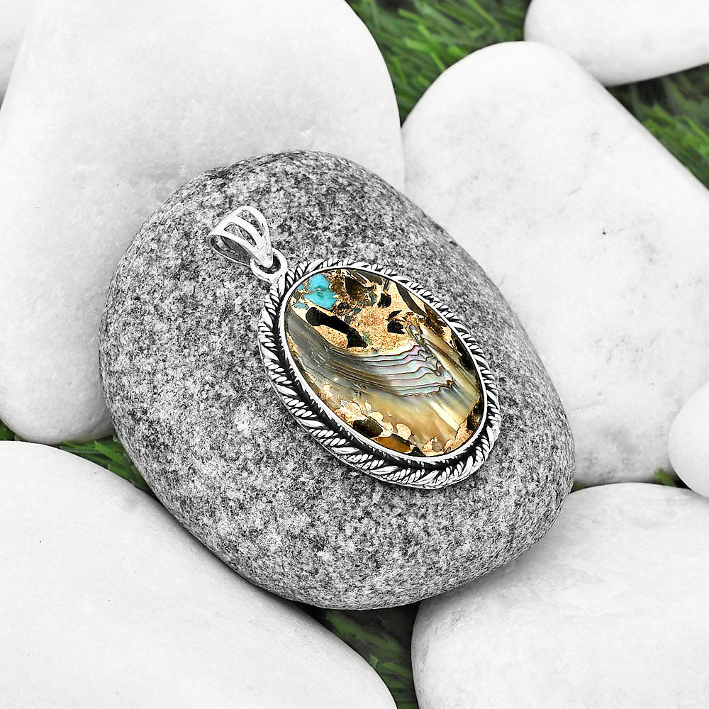 Natural Shell In Black Blue Turquoise Pendant P-1074 SDP138785