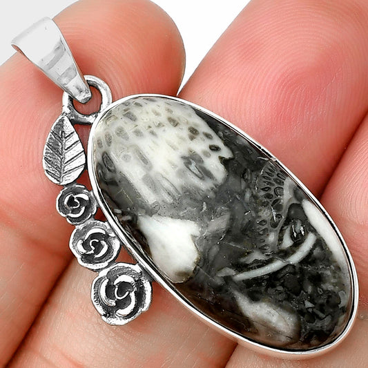 Floral - Mexican Cabbing Fossil Pendant P-1070 SDP138927