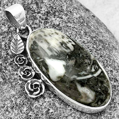 Floral - Mexican Cabbing Fossil Pendant P-1070 SDP138927