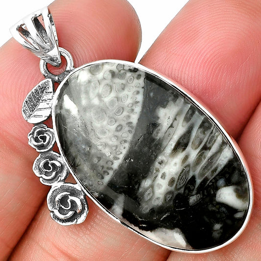 Floral - Mexican Cabbing Fossil Pendant P-1070 SDP138942
