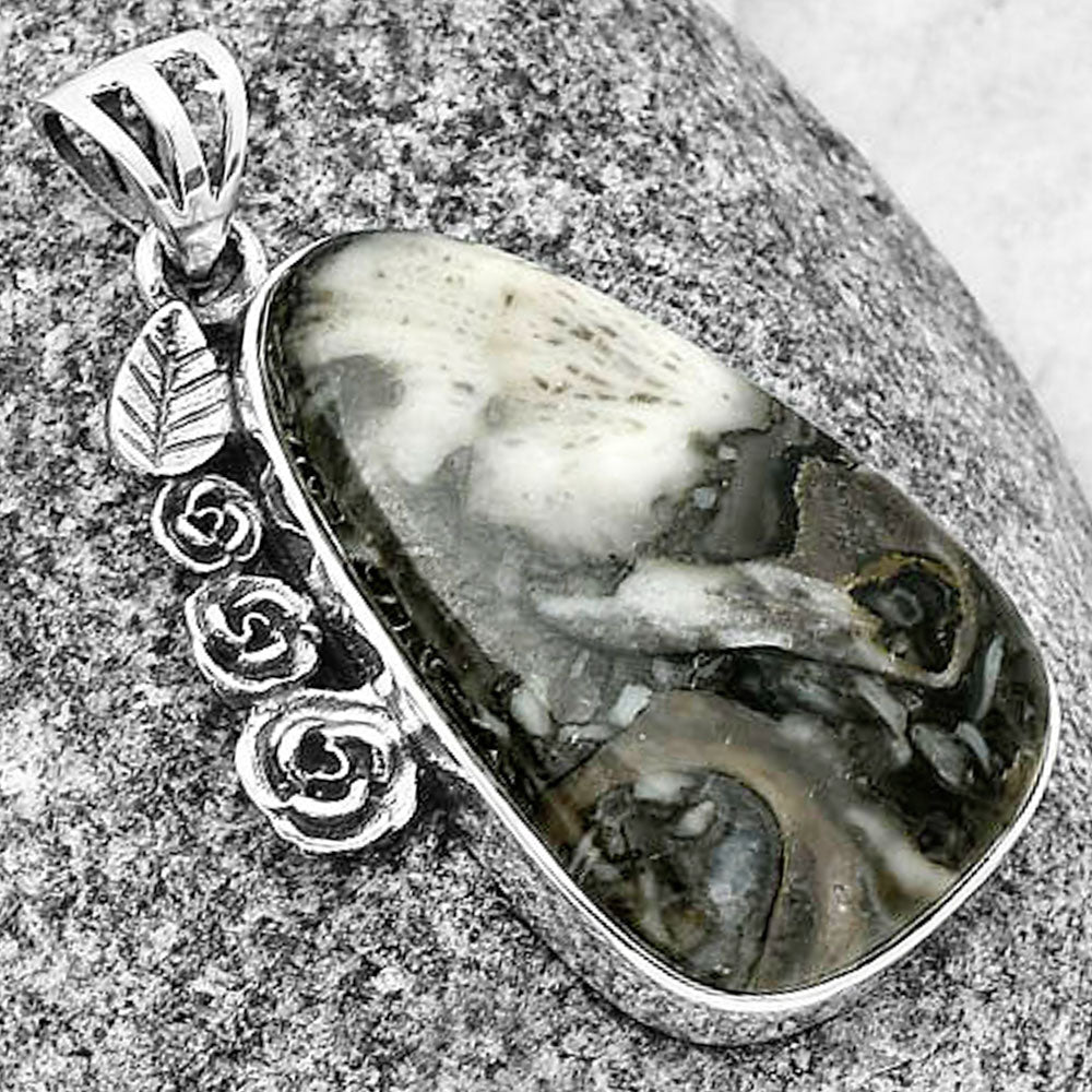 Floral - Mexican Cabbing Fossil Pendant P-1070 SDP138945