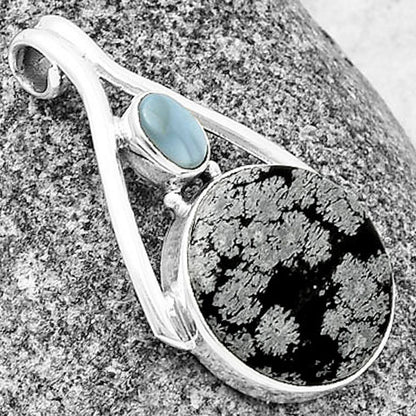 Snow Flake Obsidian & Owyhee Opal Pendant P-1006 SDP139171