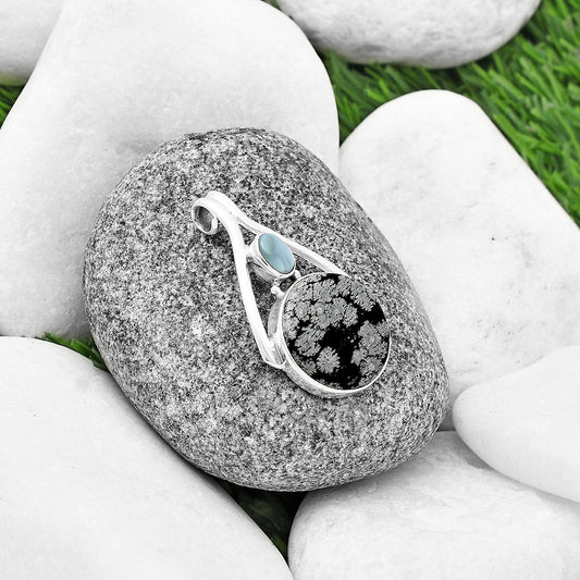 Snow Flake Obsidian & Owyhee Opal Pendant P-1006 SDP139171