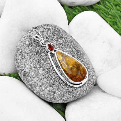 Palm Root Fossil Agate & Garnet Pendant P-1005 SDP139205