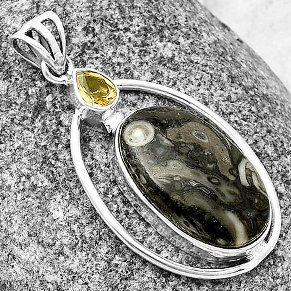 Mexican Cabbing Fossil & Citrine Pendant P-1005 SDP139232