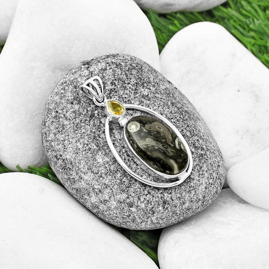 Mexican Cabbing Fossil & Citrine Pendant P-1005 SDP139232