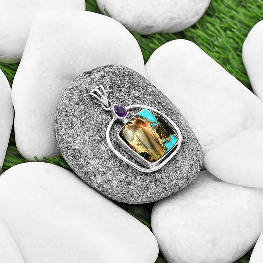 Shell In Black Blue Turquoise & Amethyst Pendant P-1005 SDP139237