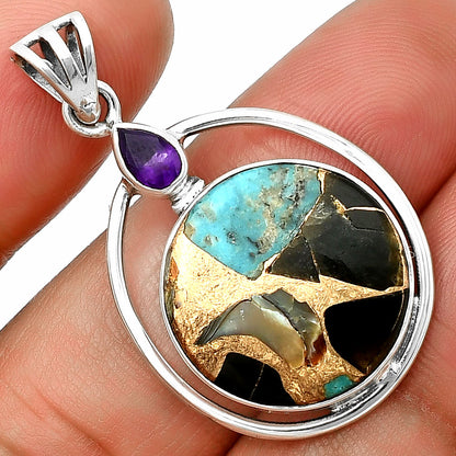 Shell In Black Blue Turquoise & Amethyst Pendant P-1005 SDP139267