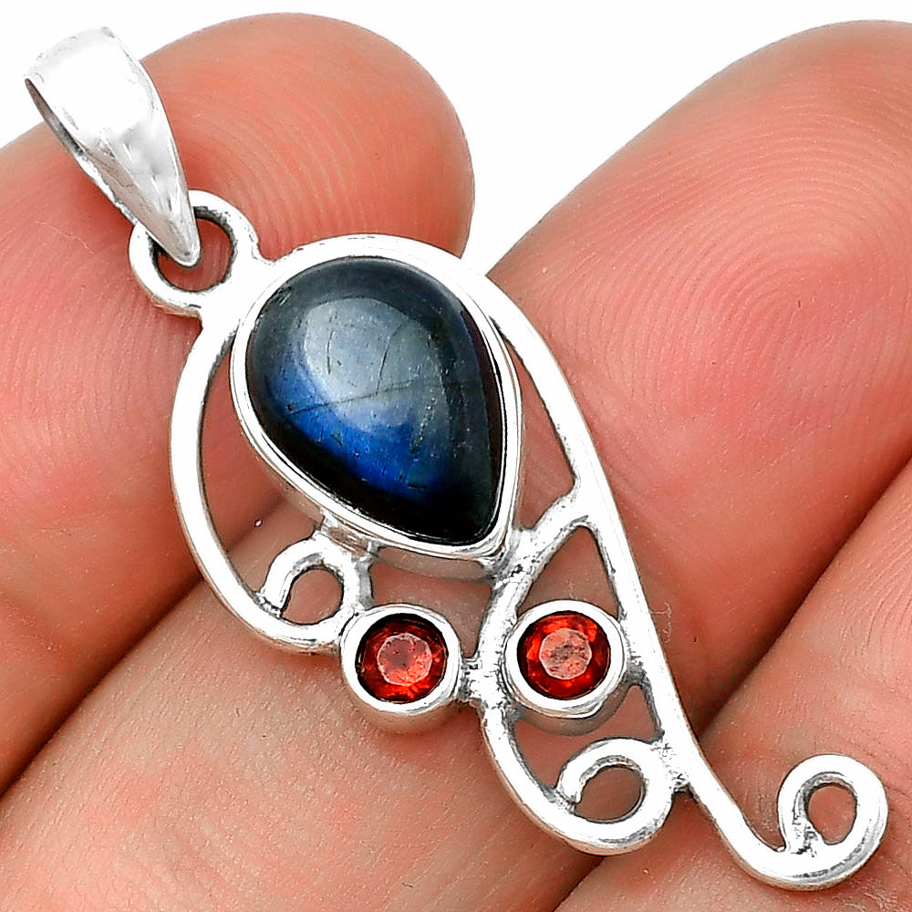 Blue Fire Labradorite & Garnet Pendant P-1039 SDP139282