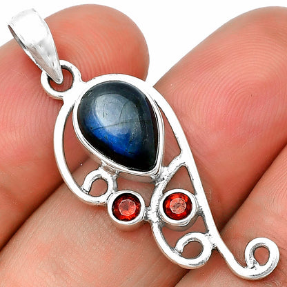 Blue Fire Labradorite & Garnet Pendant P-1039 SDP139282
