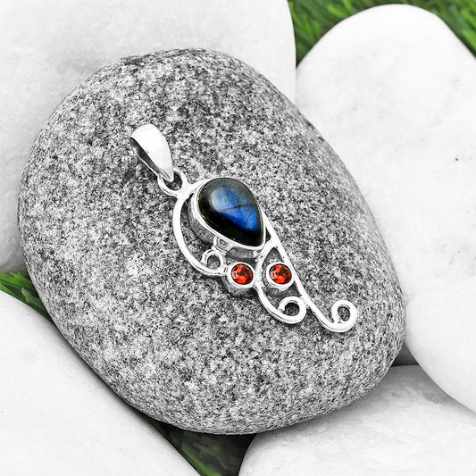 Blue Fire Labradorite & Garnet Pendant P-1039 SDP139282