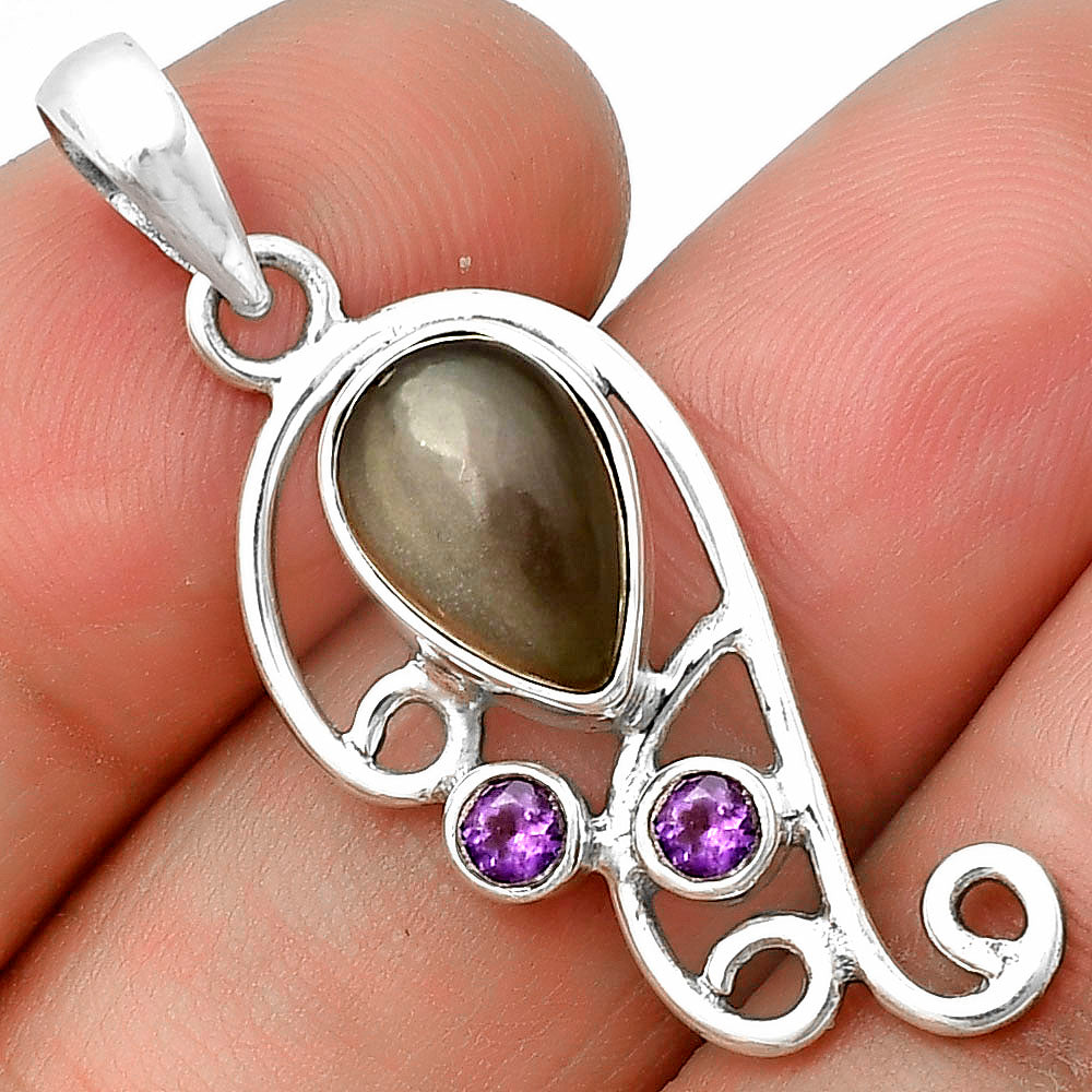 Natural Gray Moonstone & Amethyst Pendant P-1039 SDP139298