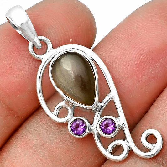 Natural Gray Moonstone & Amethyst Pendant P-1039 SDP139298