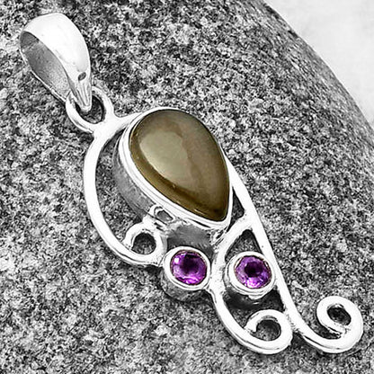 Natural Gray Moonstone & Amethyst Pendant P-1039 SDP139298