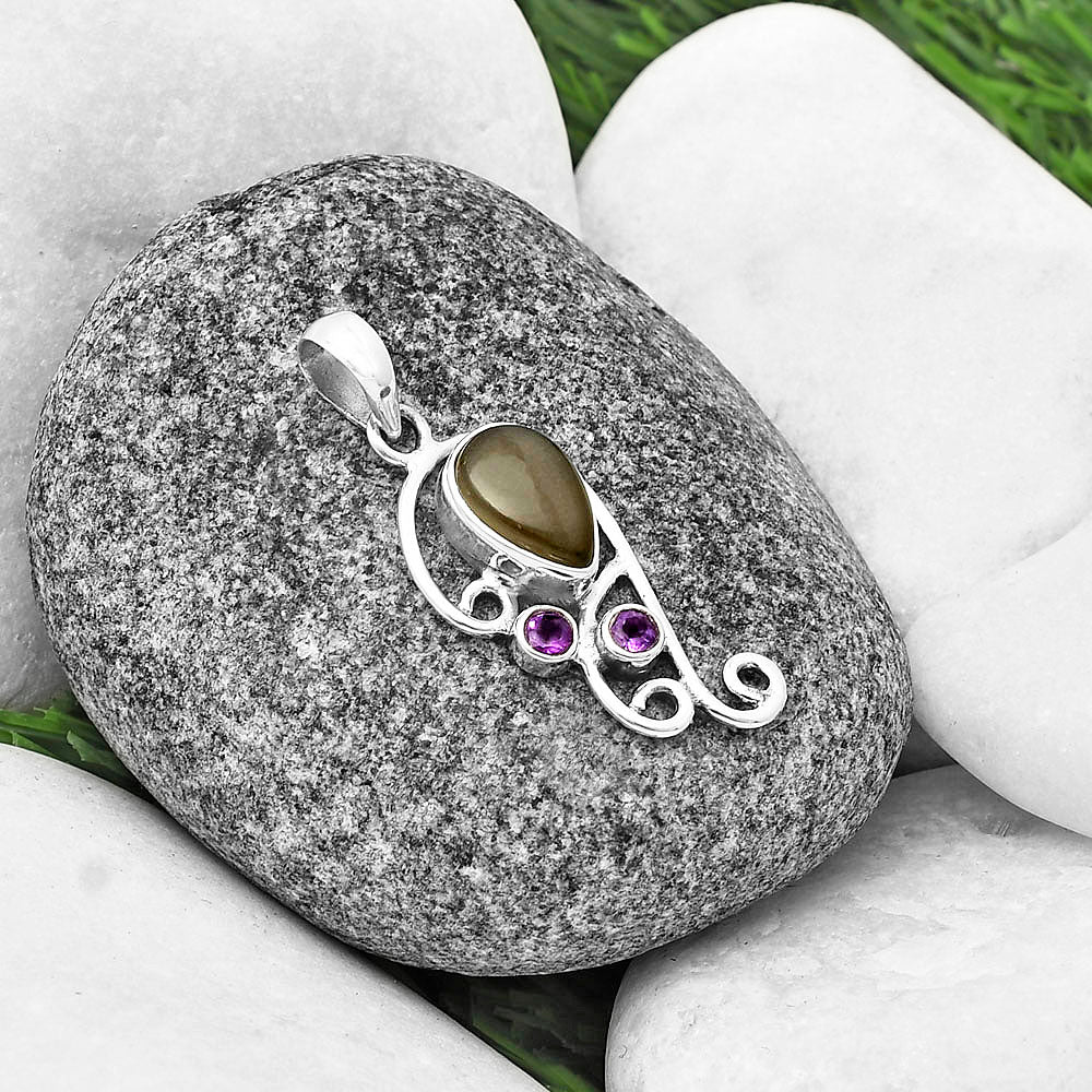 Natural Gray Moonstone & Amethyst Pendant P-1039 SDP139298