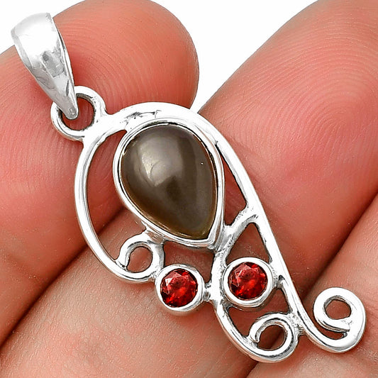 Natural Gray Moonstone & Garnet Pendant P-1039 SDP139306
