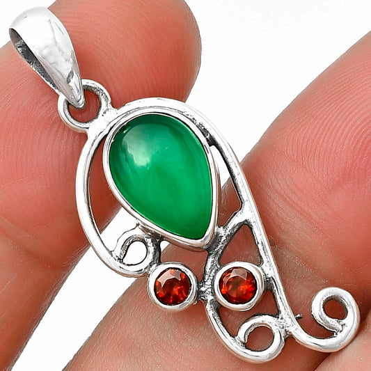 Natural Green Onyx & Garnet Pendant P-1039 SDP139319