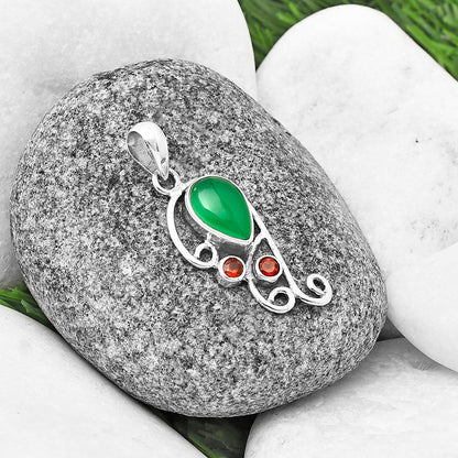 Natural Green Onyx & Garnet Pendant P-1039 SDP139319
