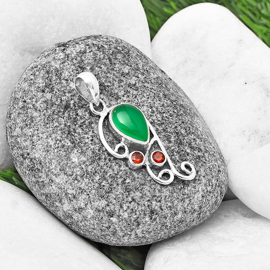 Natural Green Onyx & Garnet Pendant P-1039 SDP139319