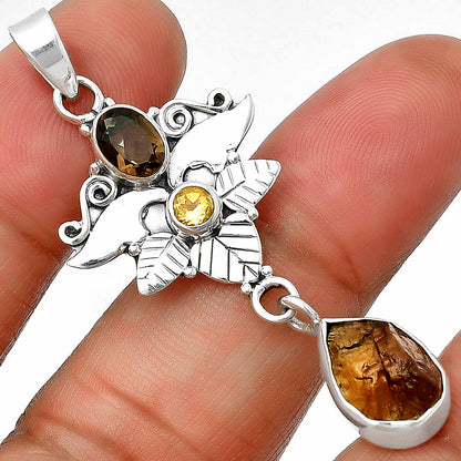 Rare Kornerupine Rough, Smoky Quartz & Citrine Pendant P-1451 SDP139354