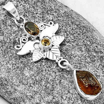 Rare Kornerupine Rough, Smoky Quartz & Citrine Pendant P-1451 SDP139354