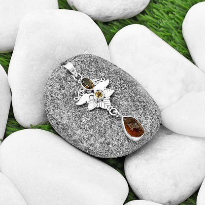Rare Kornerupine Rough, Smoky Quartz & Citrine Pendant P-1451 SDP139354