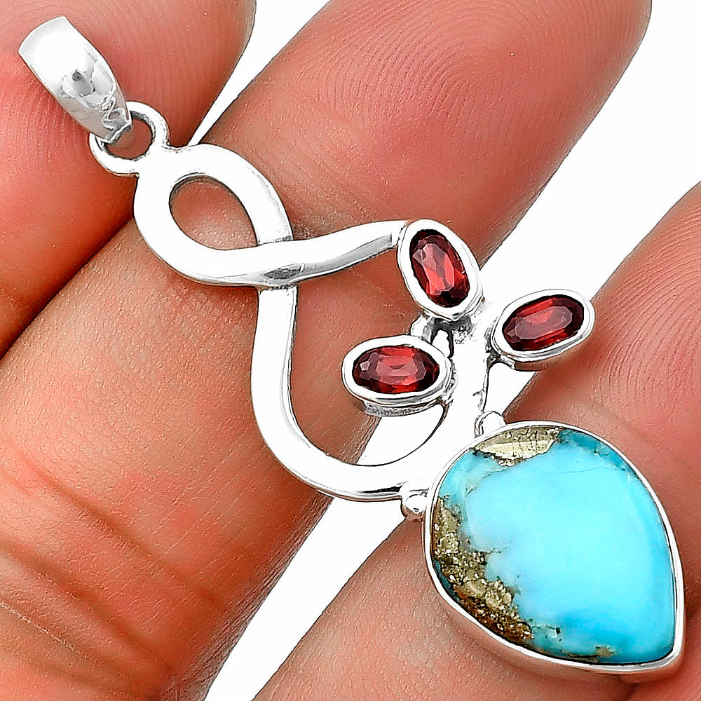 Natural Kingman Turquoise With Pyrite & Garnet Pendant P-1118 SDP139383