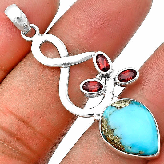 Natural Kingman Turquoise With Pyrite & Garnet Pendant P-1118 SDP139383