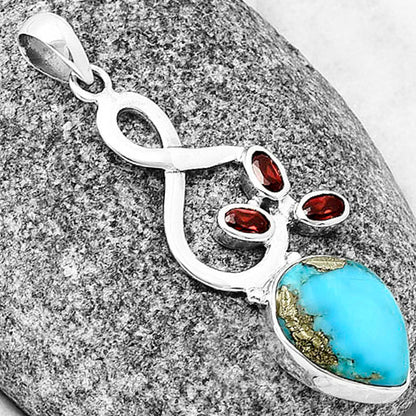 Natural Kingman Turquoise With Pyrite & Garnet Pendant P-1118 SDP139383