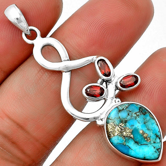 Natural Kingman Turquoise With Pyrite & Garnet Pendant P-1118 SDP139385