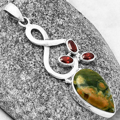 Ocean Jasper - Madagascar & Garnet Pendant P-1118 SDP139389