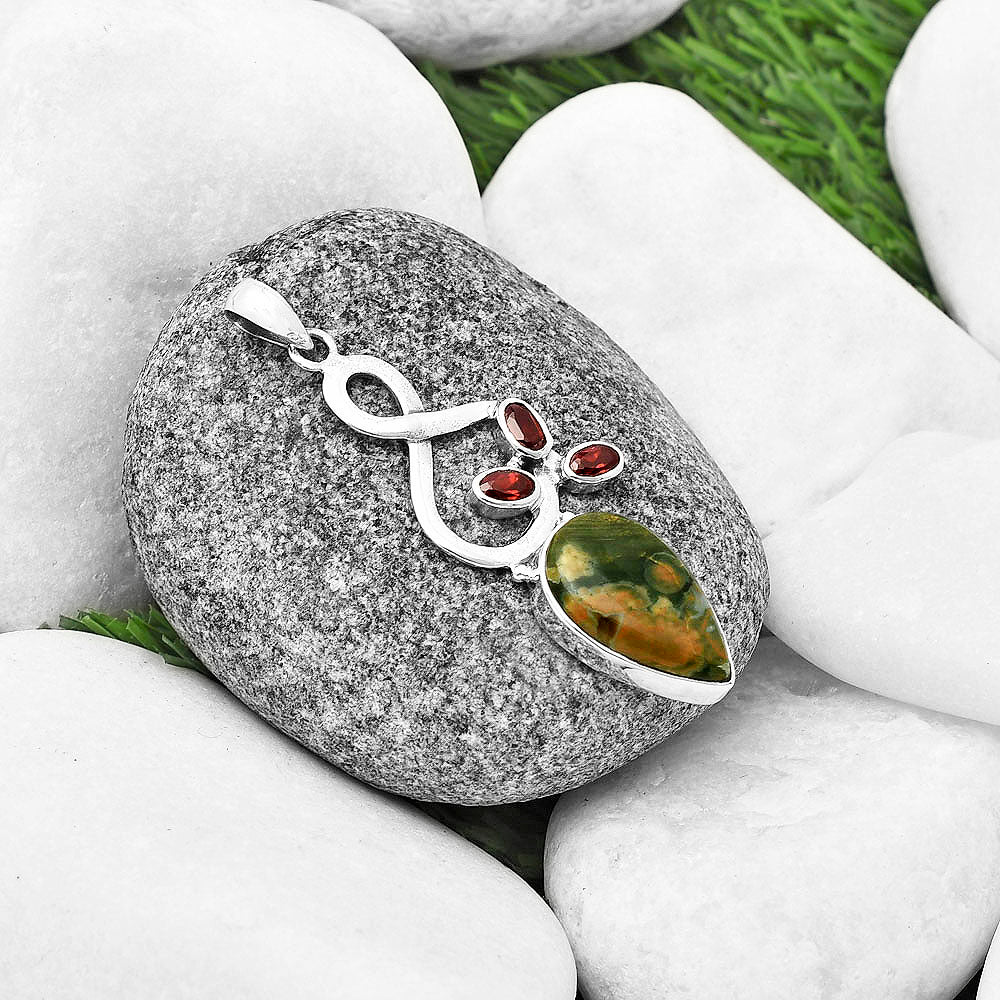 Ocean Jasper - Madagascar & Garnet Pendant P-1118 SDP139389