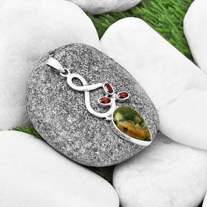 Ocean Jasper - Madagascar & Garnet Pendant P-1118 SDP139389