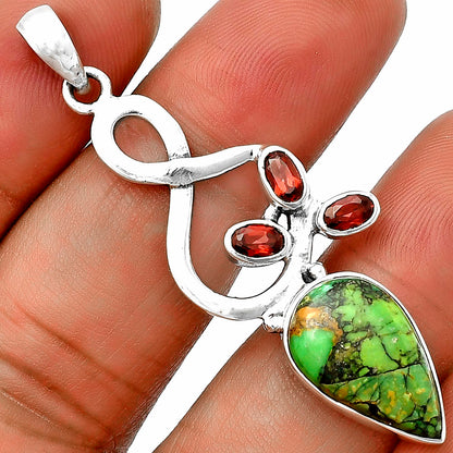 Green Matrix Turquoise & Garnet Pendant P-1118 SDP139392