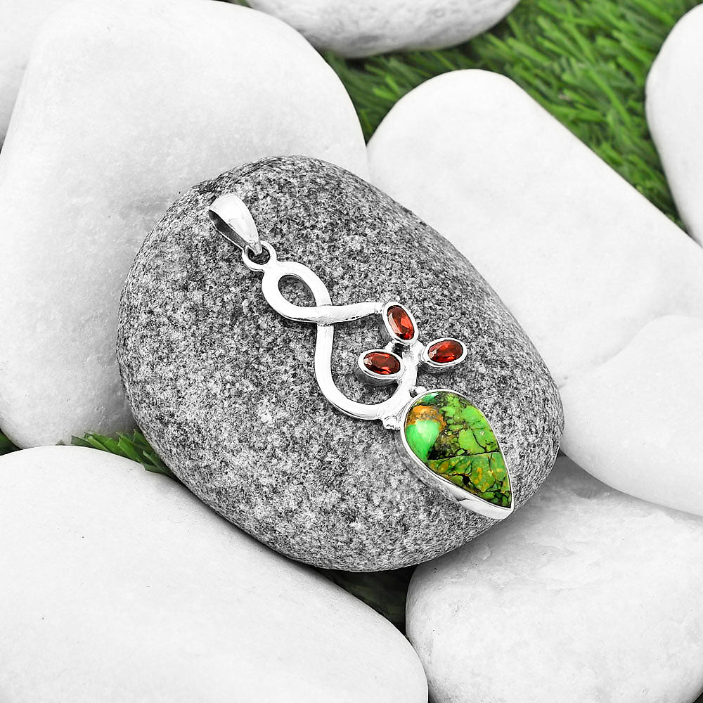 Green Matrix Turquoise & Garnet Pendant P-1118 SDP139392